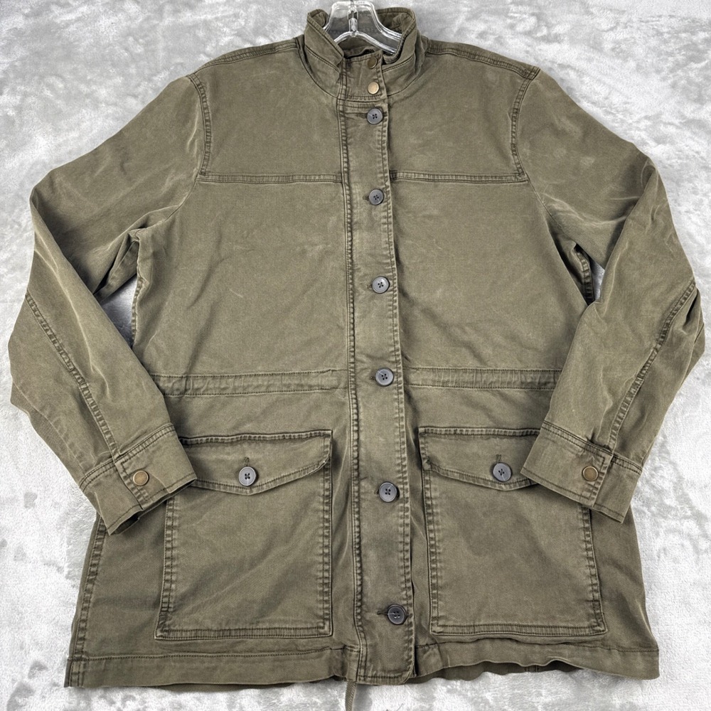 Lucky Brand Mens‎ XL Olive Green Utility Field Jacket Button Front Stand Collar